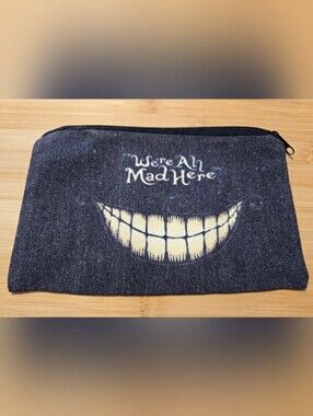 😸 Cheshire Cat Were All Mad Here Pouch Makeup Bag Alice Wonderland Canvas NWOT